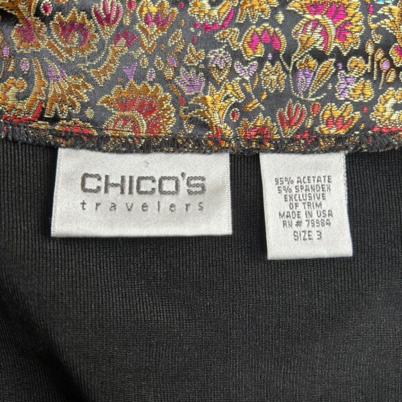 Chico's Travelers Womens Black Zip-Up Jacket Size 3 Stretch Paisley Trim Casual - Picture 3 of 7